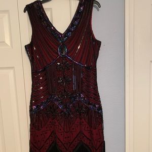 Black and maroon sequin/beaded flapper style dress